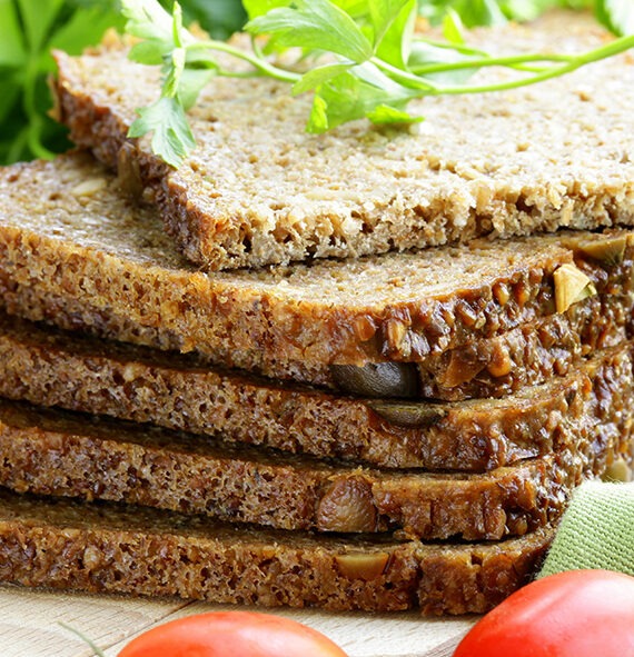wholegrain rye bread with bran and seeds, healthy eating