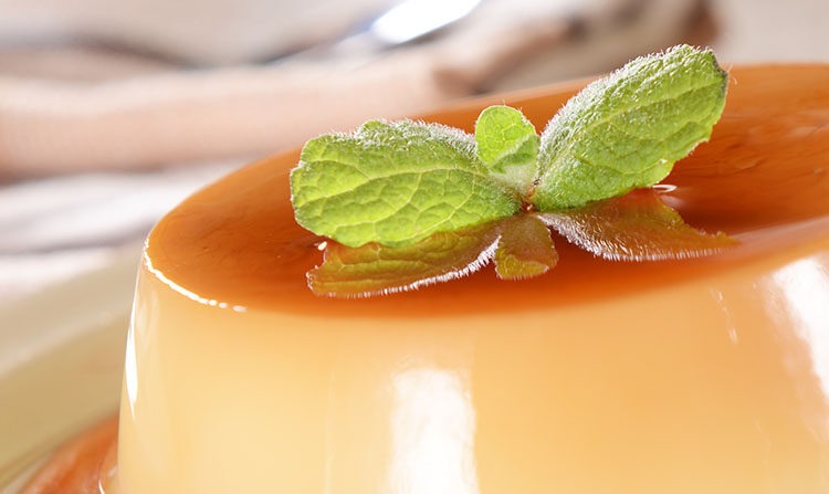Panna cotta dessert with caramel sauce